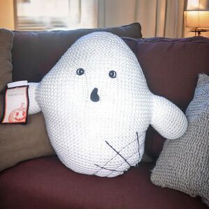 Hallow Home Waffle Knit Weighted Ghost Plush /Pillow w Spider and Web